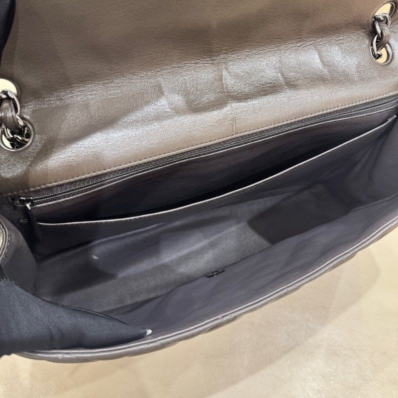 Chanel香奈兒 灰色羊皮CF maxi雙蓋鏈條包 肩背包 斜背包-14