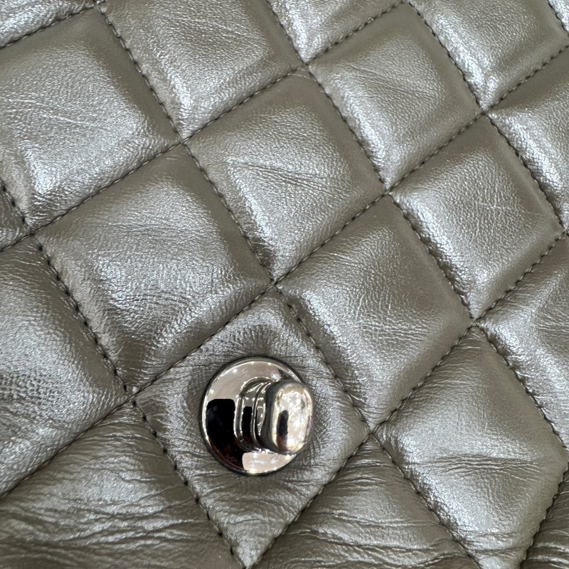 Chanel香奈兒 灰色羊皮CF maxi雙蓋鏈條包 肩背包 斜背包-16