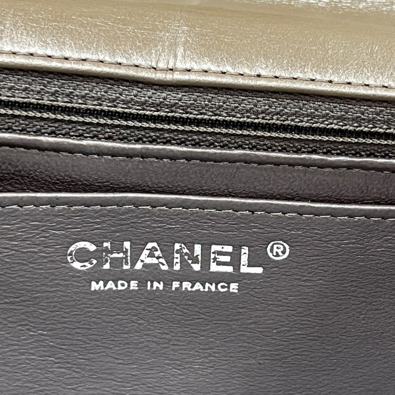 Chanel香奈兒 灰色羊皮CF maxi雙蓋鏈條包 肩背包 斜背包-17