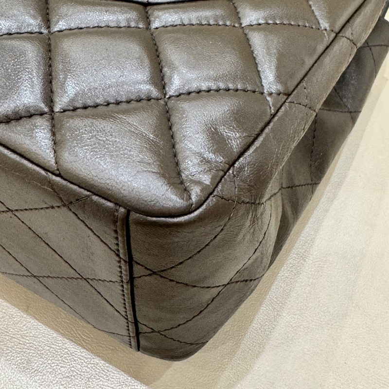 Chanel香奈兒 灰色羊皮CF maxi雙蓋鏈條包 肩背包 斜背包-18