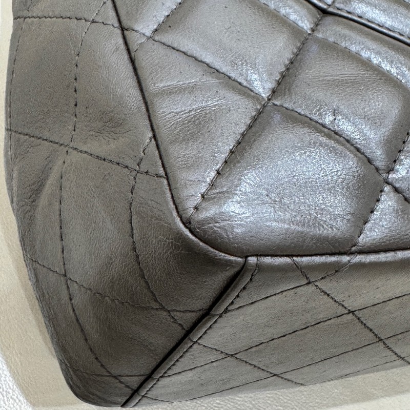 Chanel香奈兒 灰色羊皮CF maxi雙蓋鏈條包 肩背包 斜背包-19