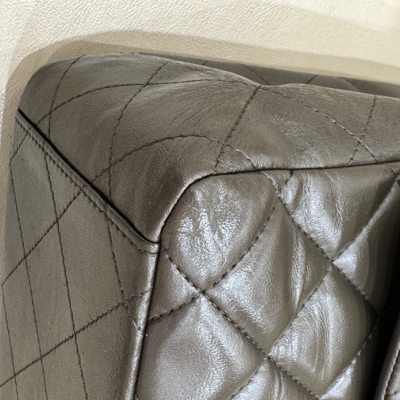 Chanel香奈兒 灰色羊皮CF maxi雙蓋鏈條包 肩背包 斜背包-21