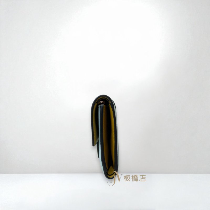 LOEWE 皮夾 藍綠內拚黃綠三折短夾-2