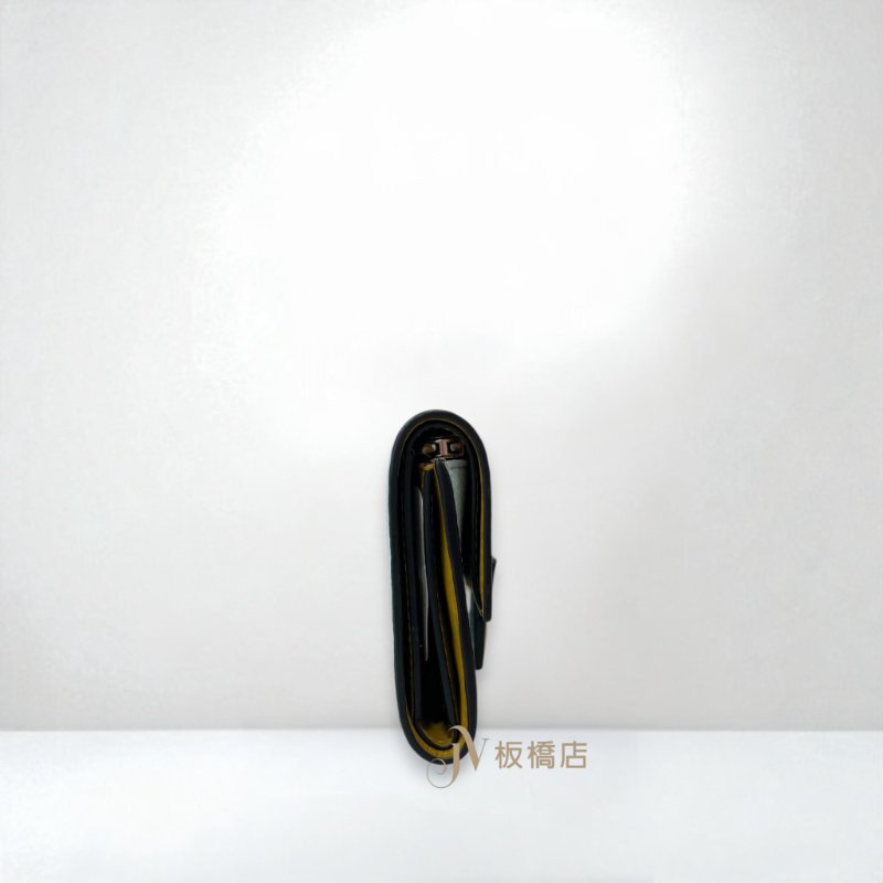 LOEWE 皮夾 藍綠內拚黃綠三折短夾-3