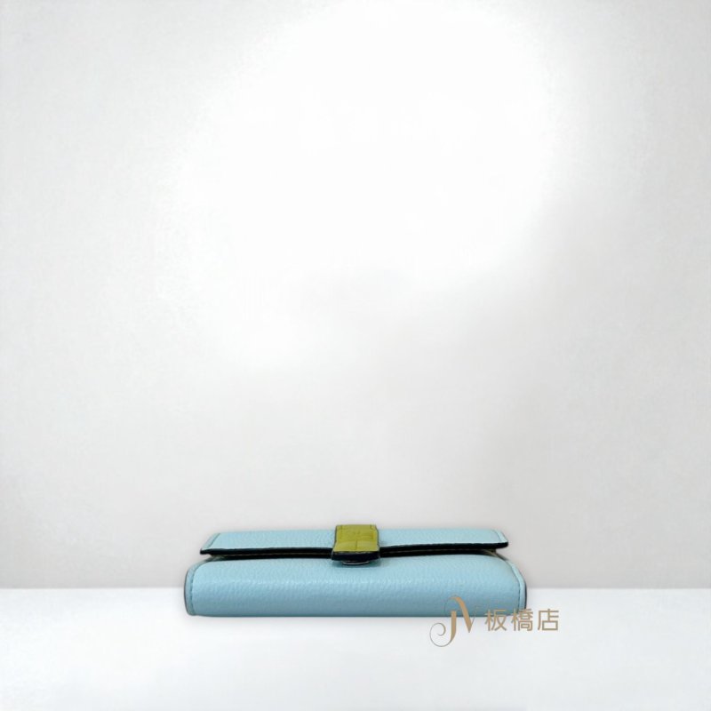 LOEWE 皮夾 藍綠內拚黃綠三折短夾-4