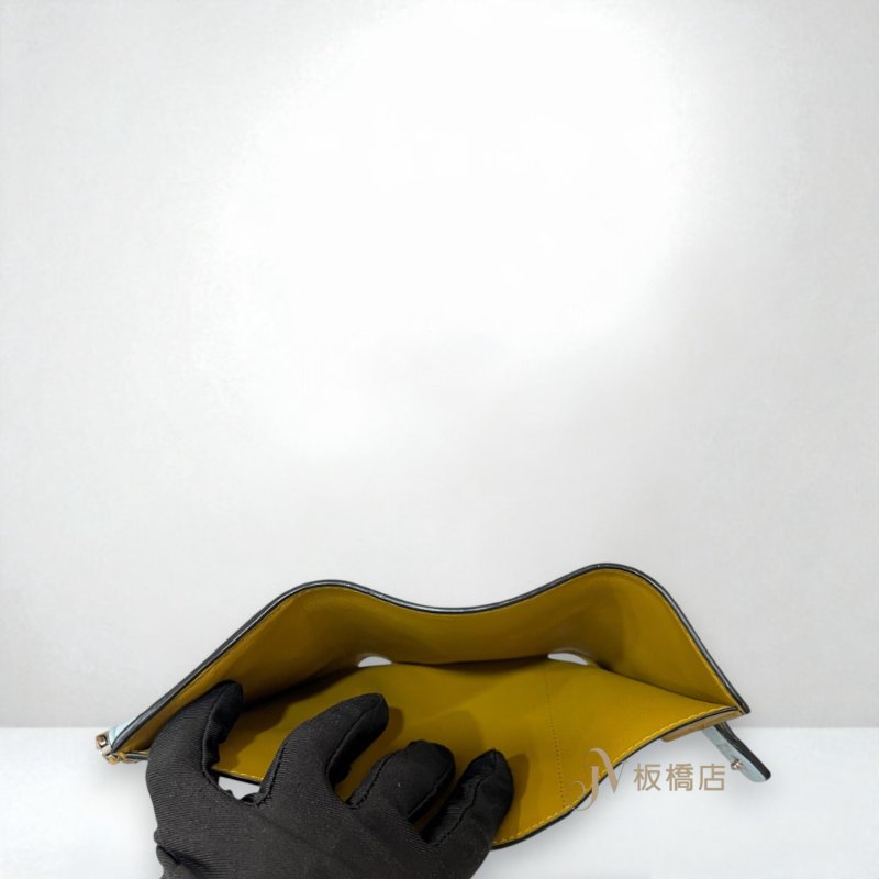 LOEWE 皮夾 藍綠內拚黃綠三折短夾-6