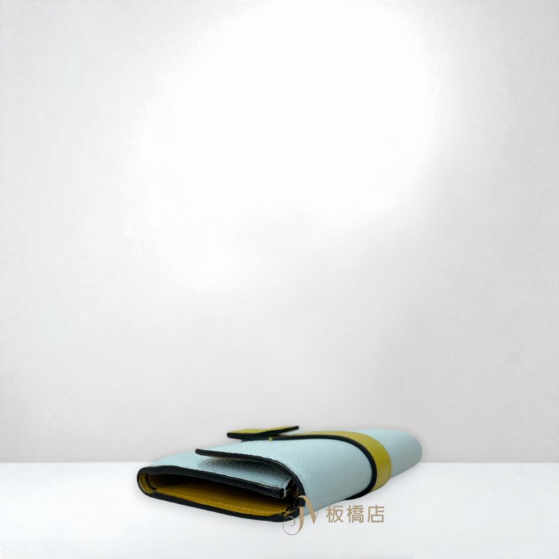 LOEWE 皮夾 藍綠內拚黃綠三折短夾-8
