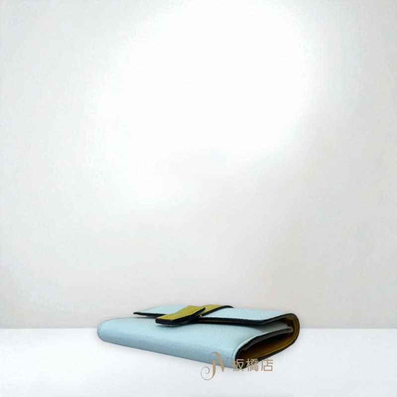LOEWE 皮夾 藍綠內拚黃綠三折短夾-9