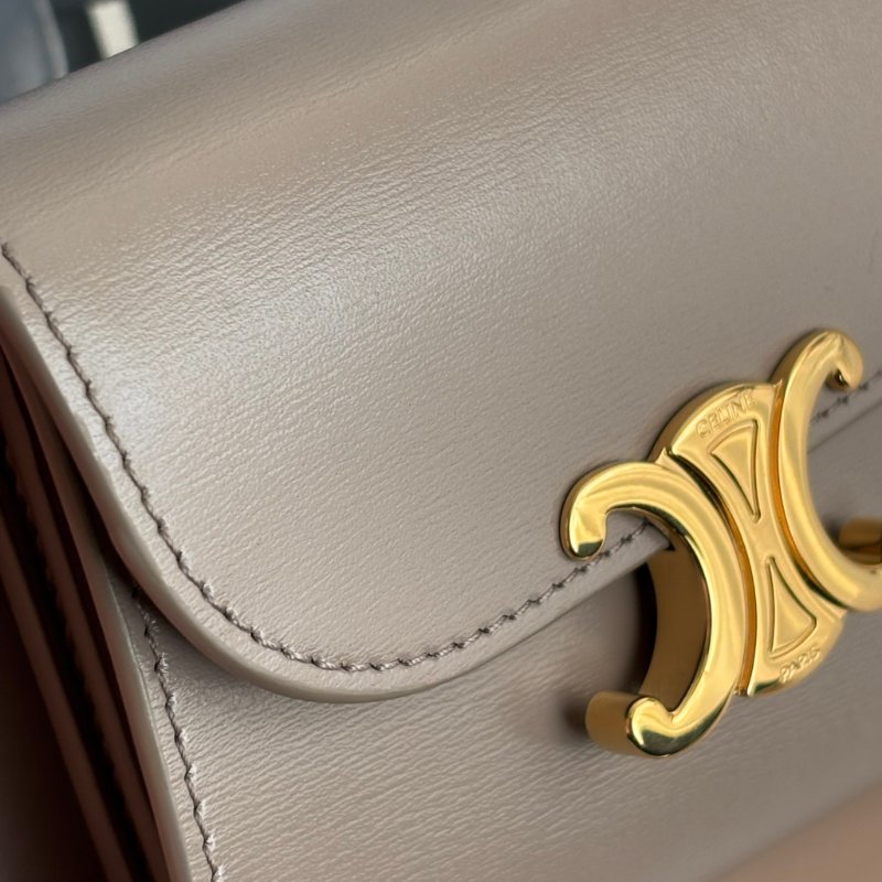 ::CELINE:: TRIOMPHE 大象灰牛皮翻蓋錢包 金凱旋門LOGO釦式短夾 三折短夾 內零錢袋-9