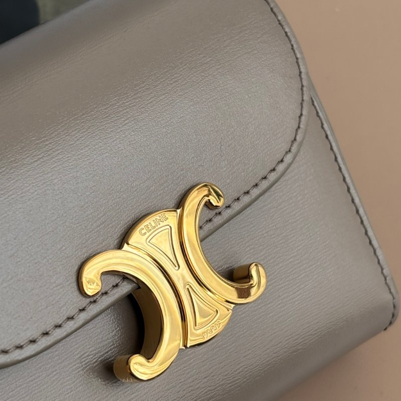::CELINE:: TRIOMPHE 大象灰牛皮翻蓋錢包 金凱旋門LOGO釦式短夾 三折短夾 內零錢袋-10