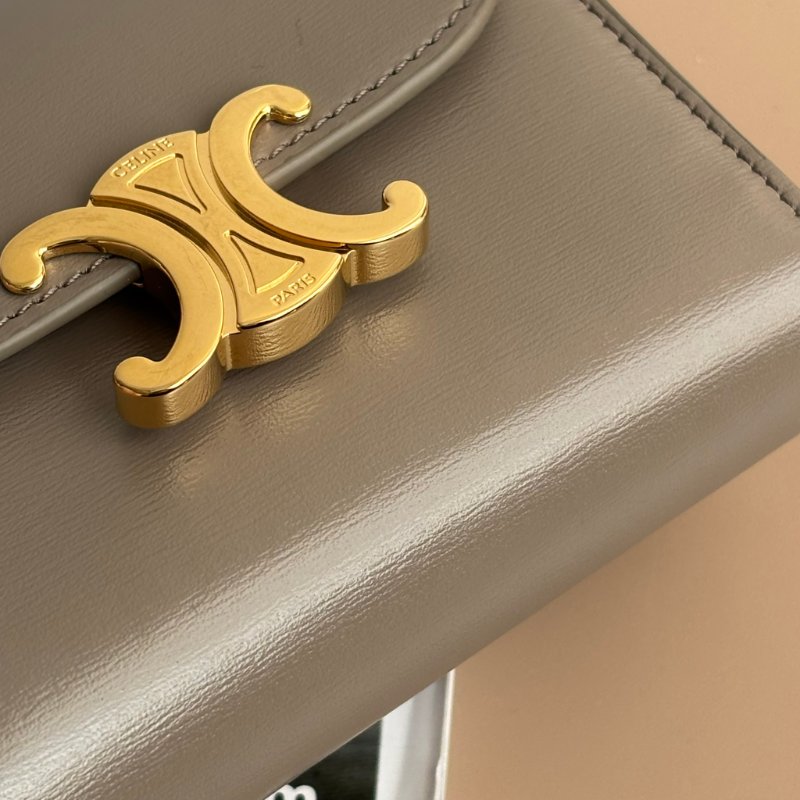 ::CELINE:: TRIOMPHE 大象灰牛皮翻蓋錢包 金凱旋門LOGO釦式短夾 三折短夾 內零錢袋-12