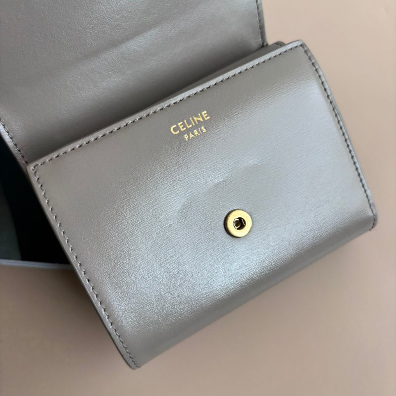 ::CELINE:: TRIOMPHE 大象灰牛皮翻蓋錢包 金凱旋門LOGO釦式短夾 三折短夾 內零錢袋-13