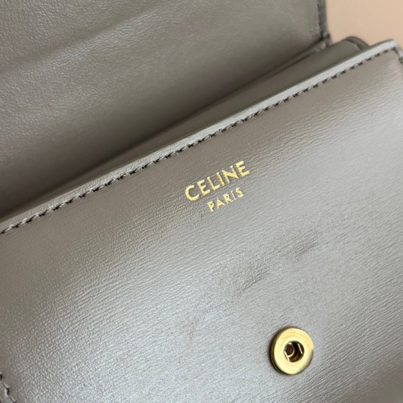 ::CELINE:: TRIOMPHE 大象灰牛皮翻蓋錢包 金凱旋門LOGO釦式短夾 三折短夾 內零錢袋-14