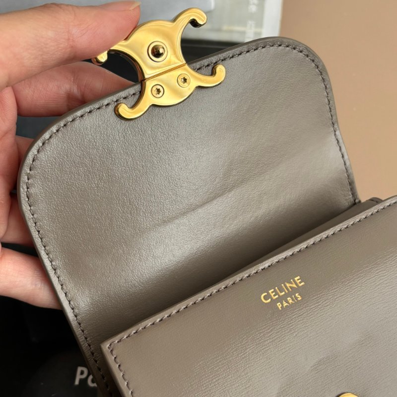 ::CELINE:: TRIOMPHE 大象灰牛皮翻蓋錢包 金凱旋門LOGO釦式短夾 三折短夾 內零錢袋-15