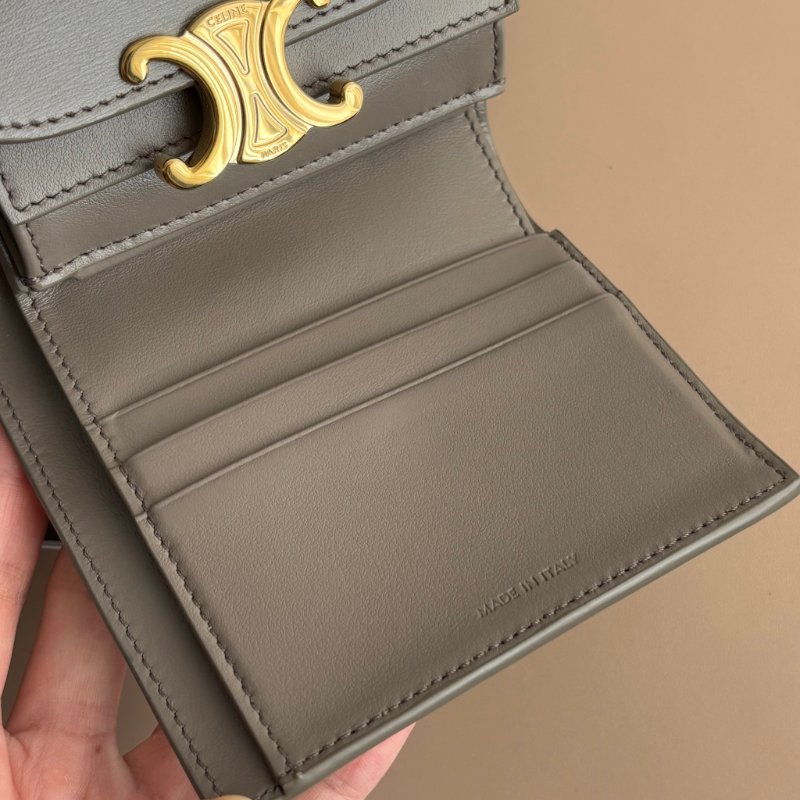 ::CELINE:: TRIOMPHE 大象灰牛皮翻蓋錢包 金凱旋門LOGO釦式短夾 三折短夾 內零錢袋-17