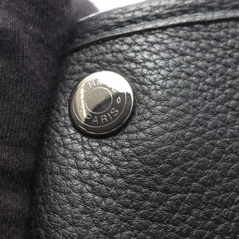 HERMES Garden party PM 手提包 K Clemence 皮革 黑色 二手 女款 SHW-6