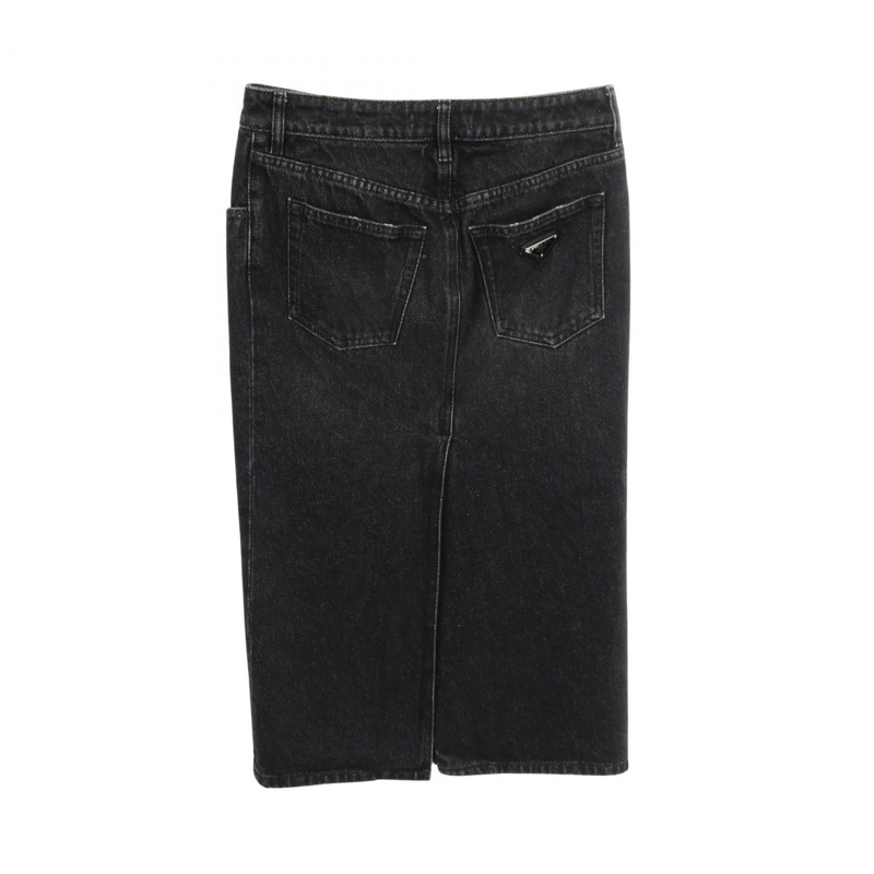 PRADA 三角形標誌牛仔鉛筆裙 棉質 黑色 36 號 二手 女款-1