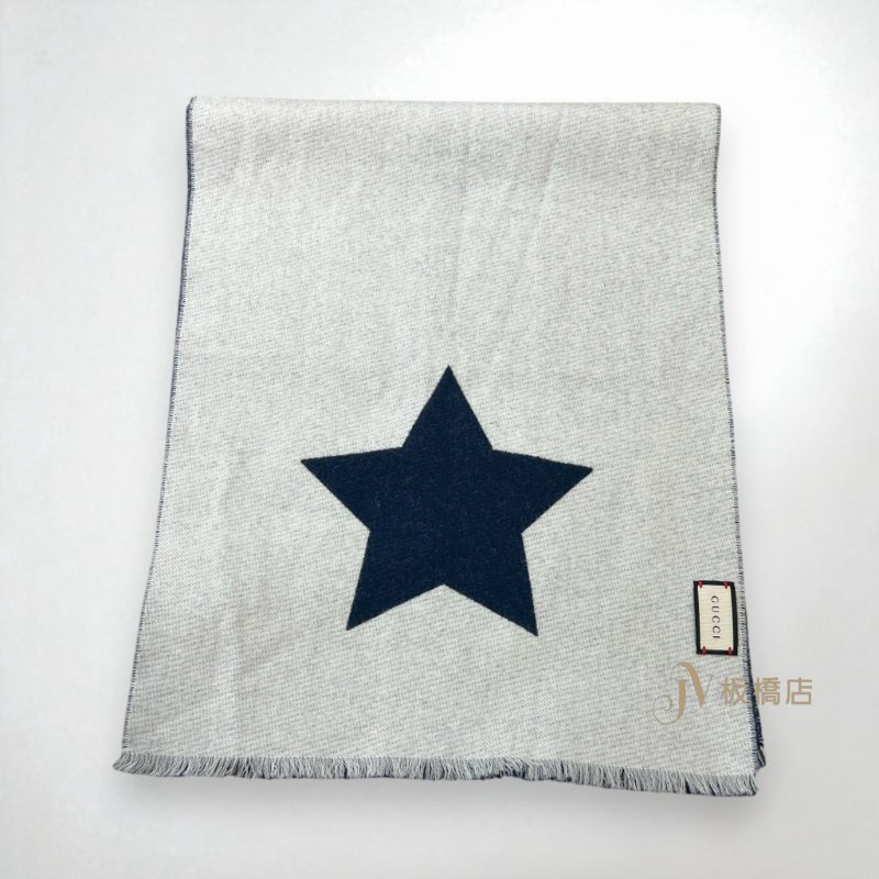 GUCCI 深藍拼米白蜜蜂羊毛圍巾-5