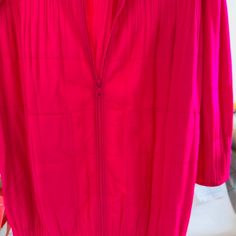 三宅ㄧ生P.P 粉桃紅拉鏈有領雙層外套3號二手-0