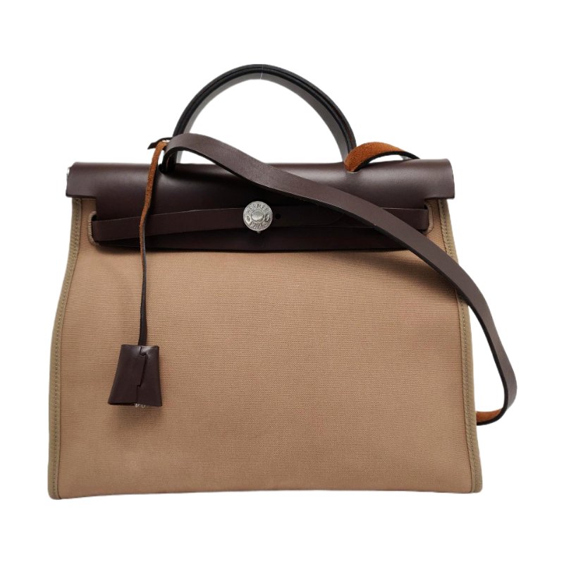 HERMÈS Herbag 31 千邑色帆布單肩包 肩背包 手提包 銀色五金-0