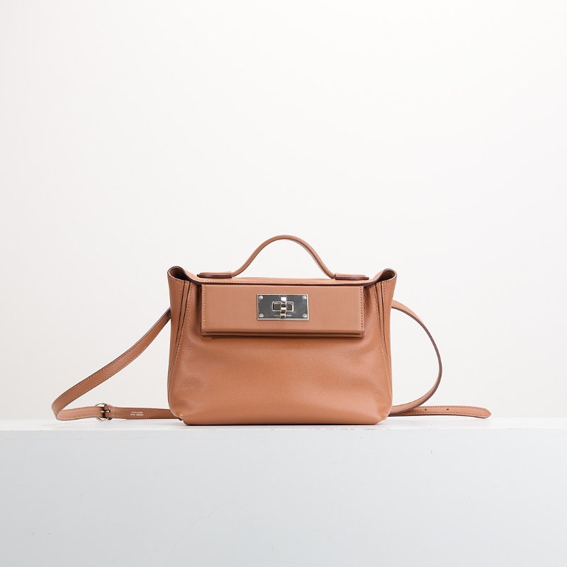 Hermès mini 2424 金棕銀扣B刻-0