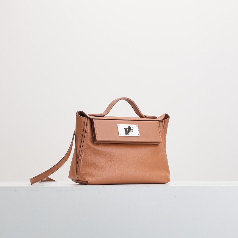 Hermès mini 2424 金棕銀扣B刻-1