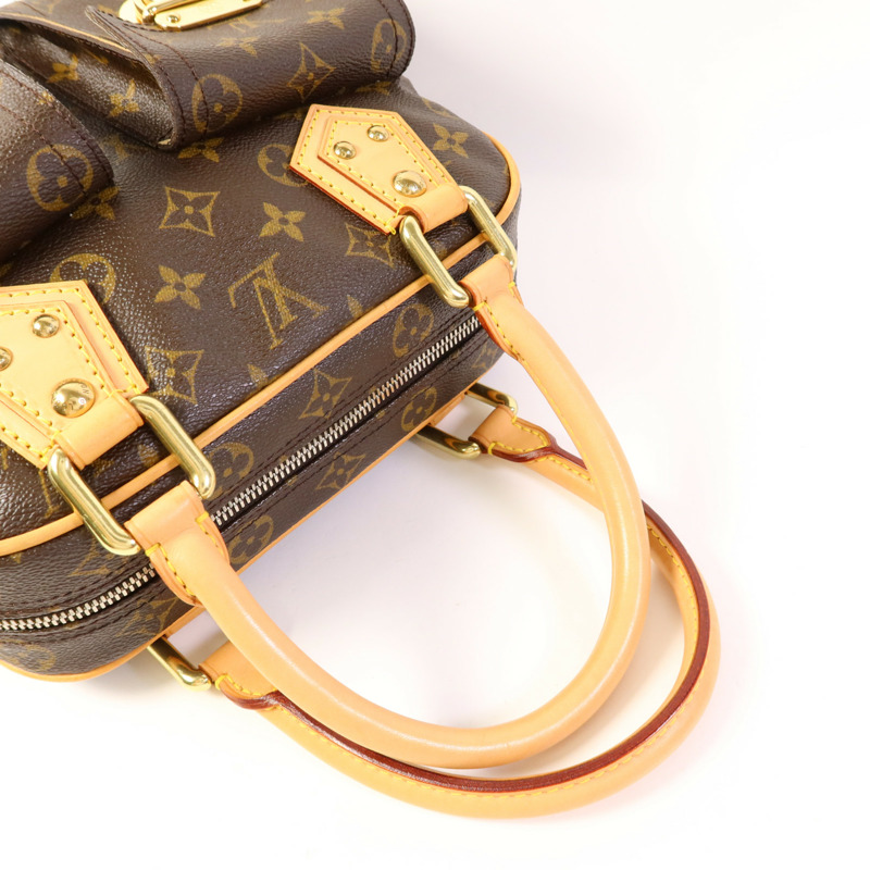 LOUIS VUITTON Monogram Manhattan PM金扣手挽袋棕色-4