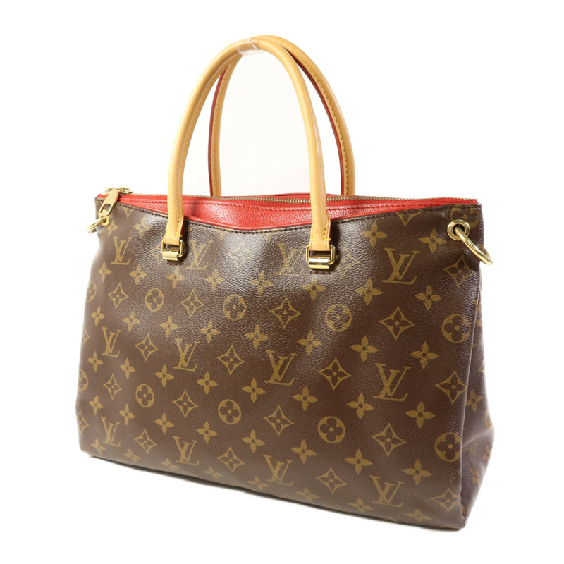 LOUIS VUITTON Monogram Pallas金扣手挽肩背兩用袋棕色/紅色-2