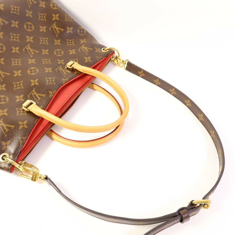 LOUIS VUITTON Monogram Pallas金扣手挽肩背兩用袋棕色/紅色-7