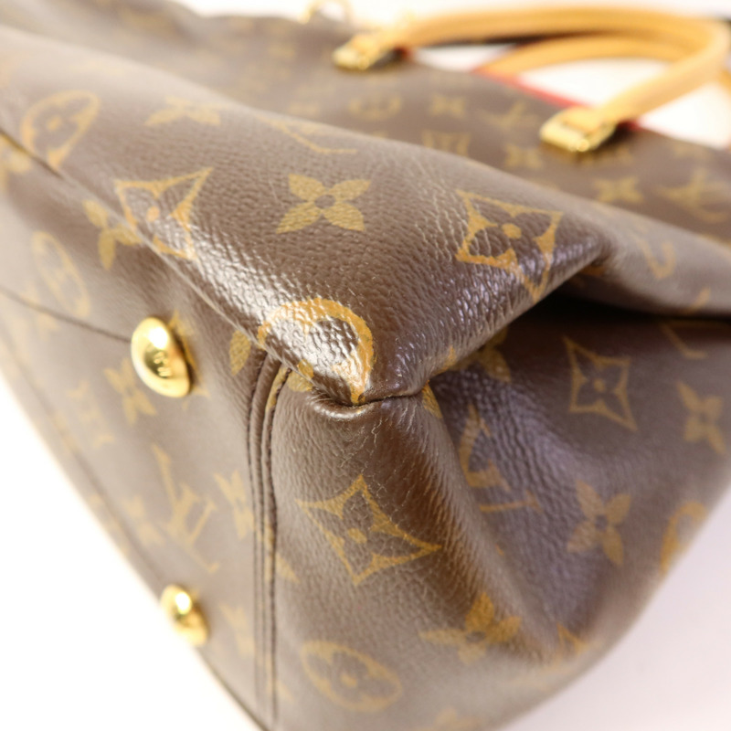 LOUIS VUITTON Monogram Pallas金扣手挽肩背兩用袋棕色/紅色-9