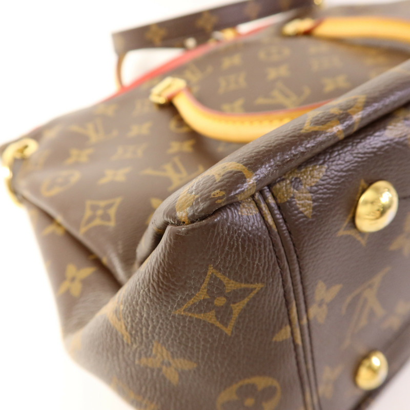 LOUIS VUITTON Monogram Pallas金扣手挽肩背兩用袋棕色/紅色-12
