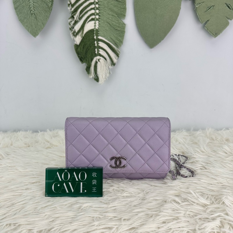 CHANEL 24P 紫色鏤空字母銀扣 荔枝牛皮WOC-0