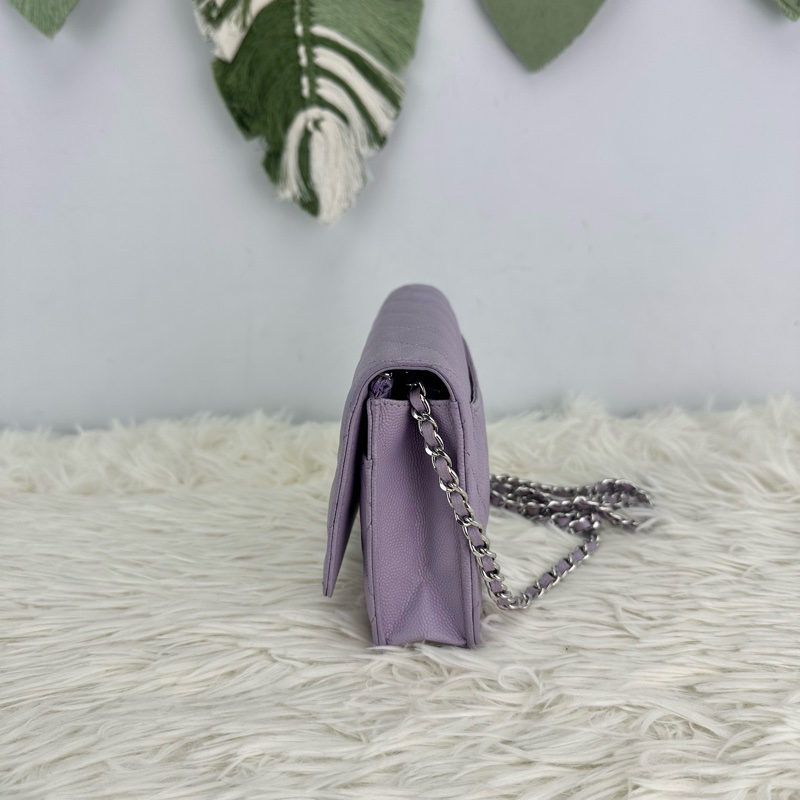 CHANEL 24P 紫色鏤空字母銀扣 荔枝牛皮WOC-2