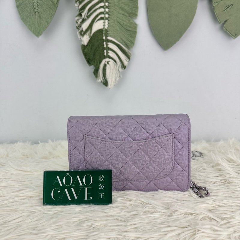 CHANEL 24P 紫色鏤空字母銀扣 荔枝牛皮WOC-4