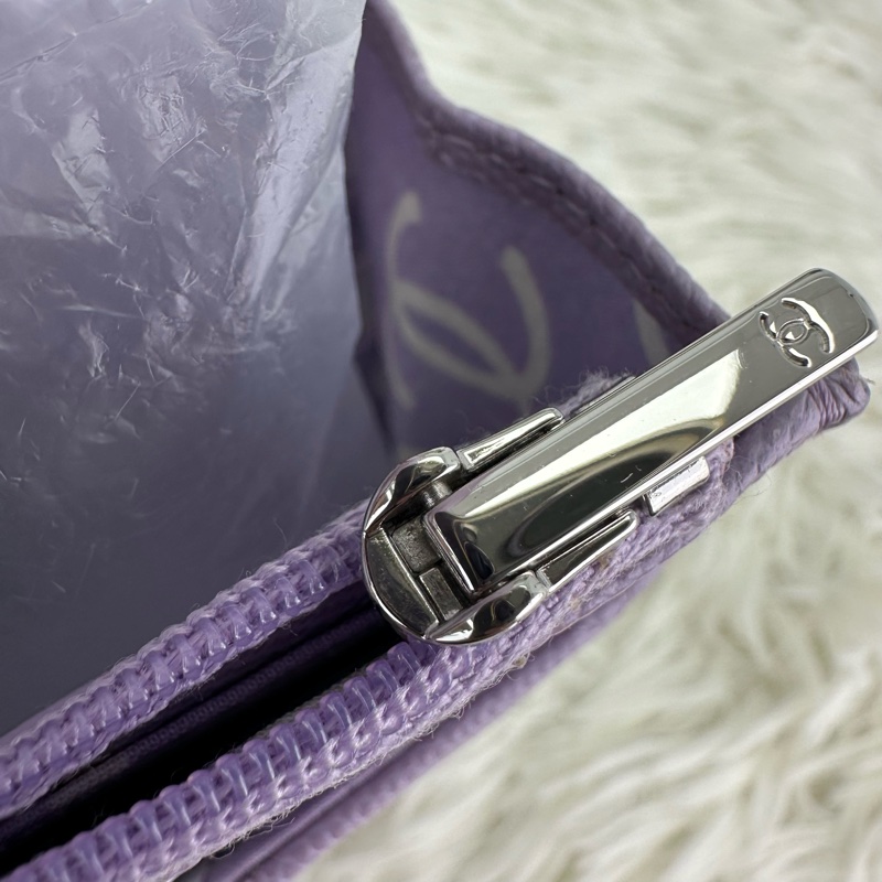 CHANEL 24P 紫色鏤空字母銀扣 荔枝牛皮WOC-10