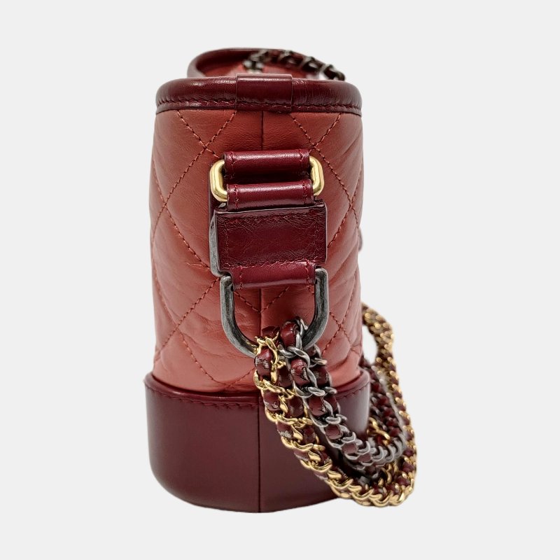 CHANEL GABRIELLE 小號 酒紅色牛皮菱格紋流浪包 肩背包 斜背包 金色釕色五金 25開-2