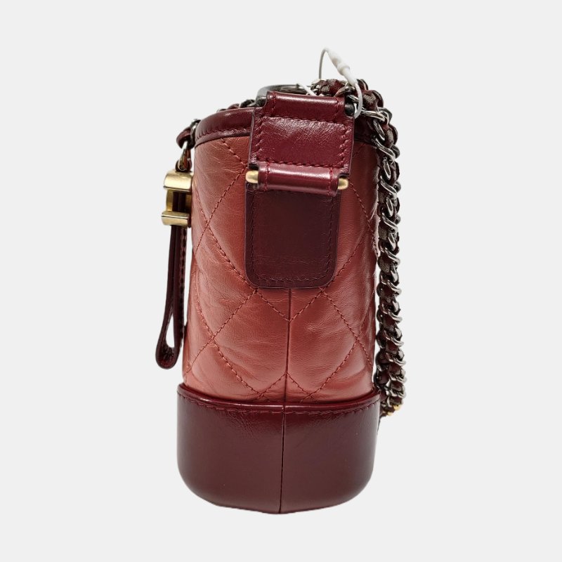 CHANEL GABRIELLE 小號 酒紅色牛皮菱格紋流浪包 肩背包 斜背包 金色釕色五金 25開-3