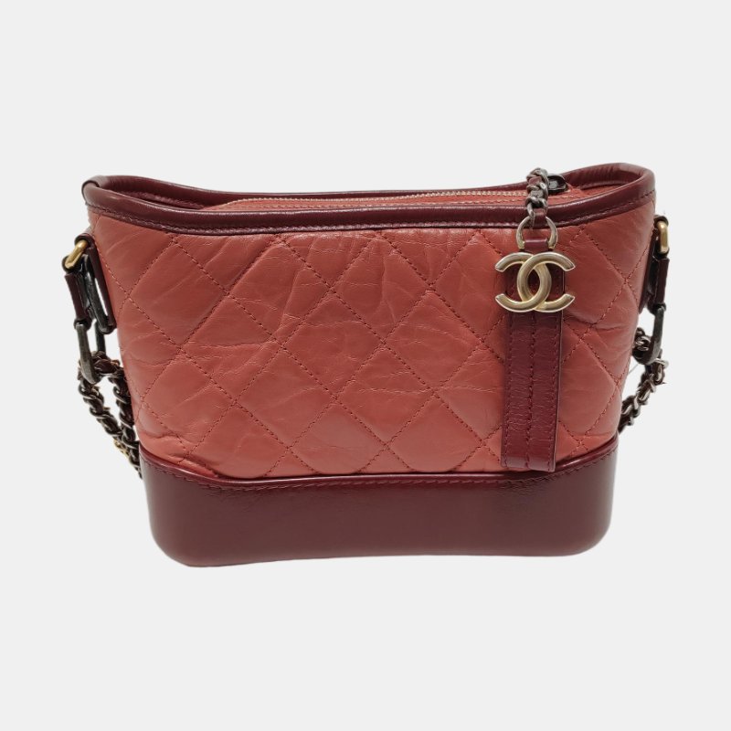 CHANEL GABRIELLE 小號 酒紅色牛皮菱格紋流浪包 肩背包 斜背包 金色釕色五金 25開-4