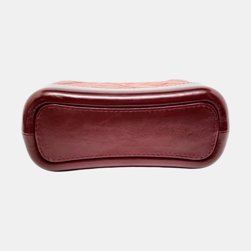 CHANEL GABRIELLE 小號 酒紅色牛皮菱格紋流浪包 肩背包 斜背包 金色釕色五金 25開-5