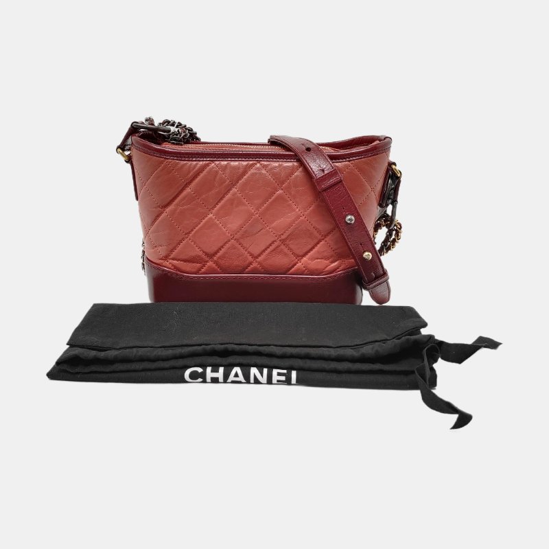 CHANEL GABRIELLE 小號 酒紅色牛皮菱格紋流浪包 肩背包 斜背包 金色釕色五金 25開-7