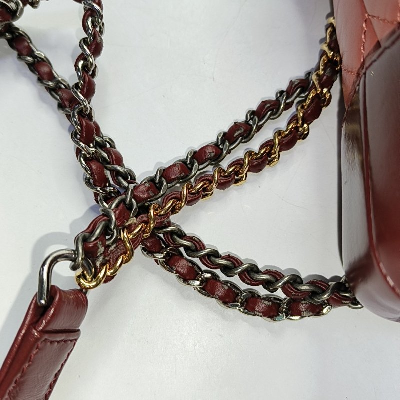 CHANEL GABRIELLE 小號 酒紅色牛皮菱格紋流浪包 肩背包 斜背包 金色釕色五金 25開-13