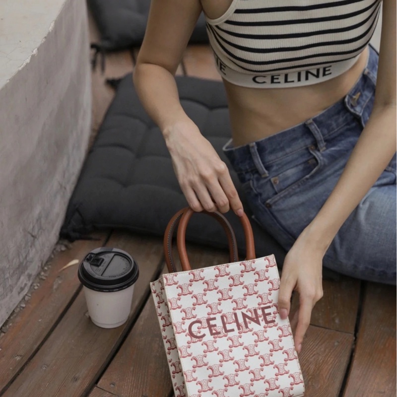 Celine / 賽琳 凱旋門花紋 红色 老花 mini Cabas 手袋-5