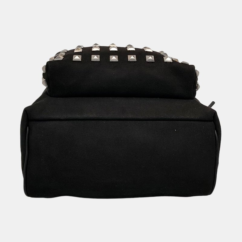 YSL 黑色帆布鉚釘雙肩包 銀色五金-5