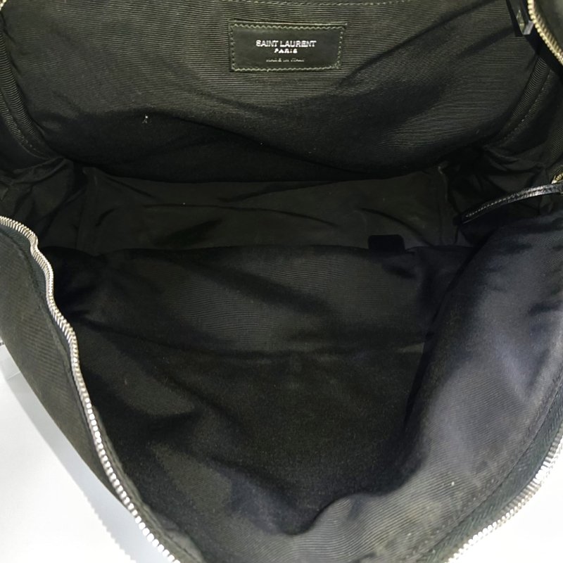 YSL 黑色帆布鉚釘雙肩包 銀色五金-6