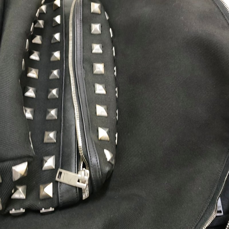 YSL 黑色帆布鉚釘雙肩包 銀色五金-7