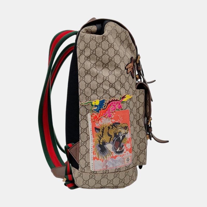 GUCCI Courrier米色塗層帆布老花刺繡雙肩包 後背包 金色五金-3