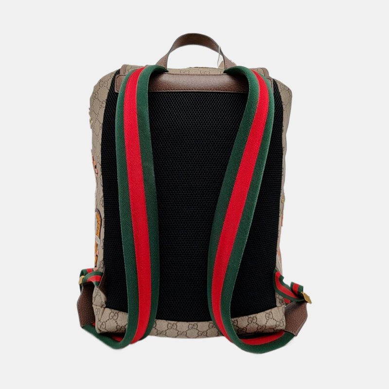 GUCCI Courrier米色塗層帆布老花刺繡雙肩包 後背包 金色五金-4