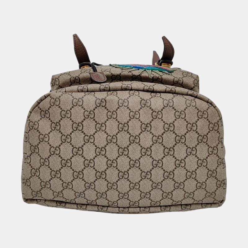 GUCCI Courrier米色塗層帆布老花刺繡雙肩包 後背包 金色五金-5