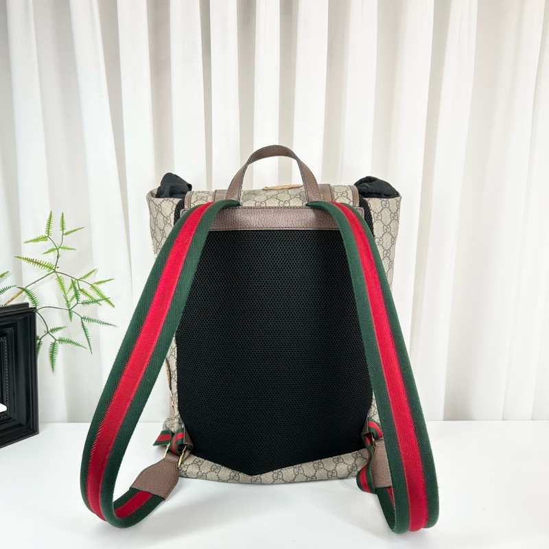 GUCCI Courrier米色塗層帆布老花刺繡雙肩包 後背包 金色五金-1