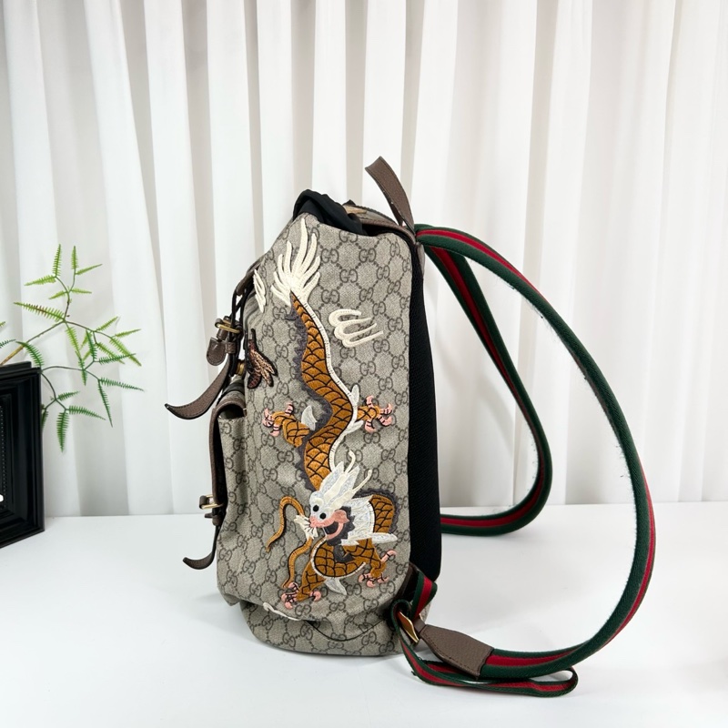 GUCCI Courrier米色塗層帆布老花刺繡雙肩包 後背包 金色五金-2